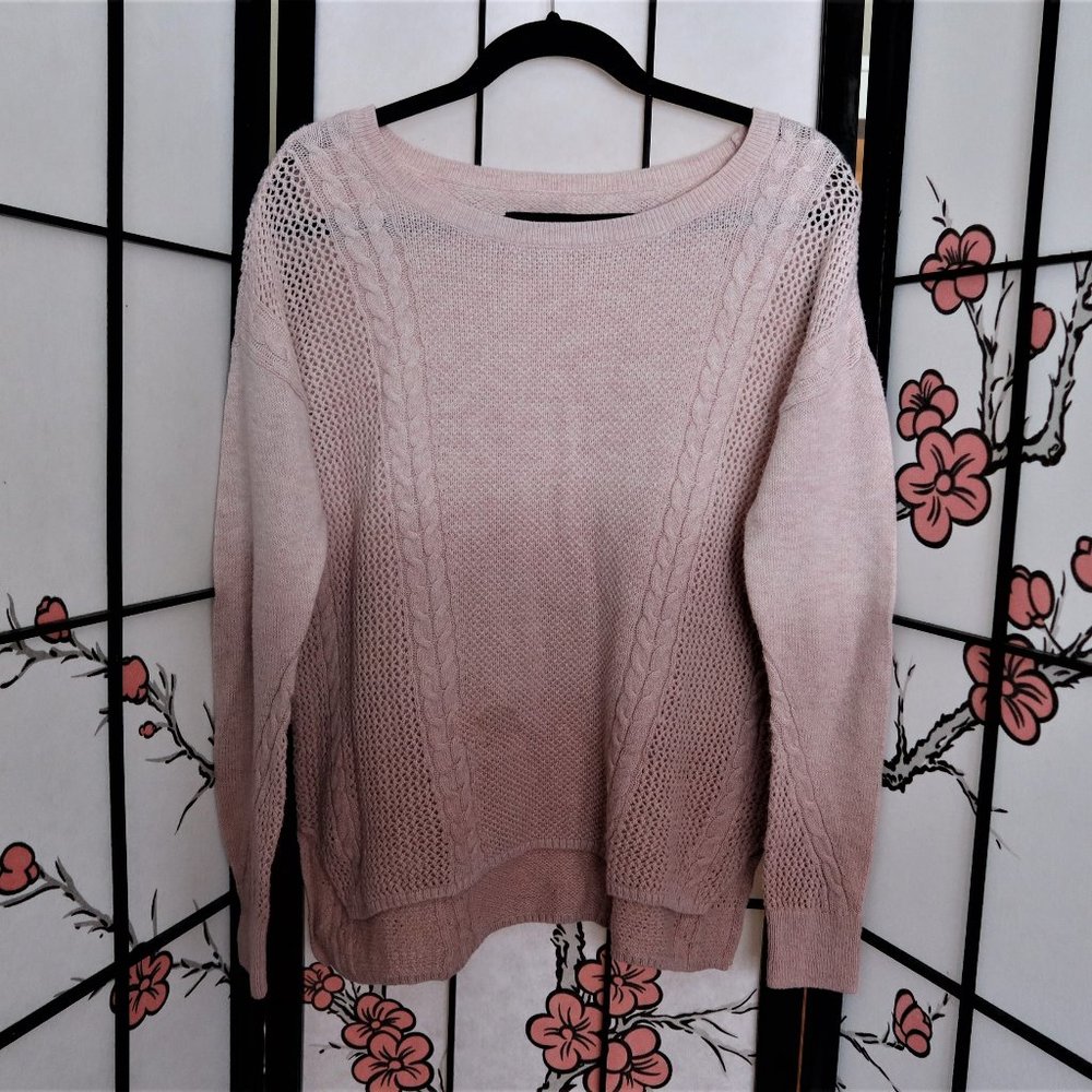 American Eagle Powder Pink Crew Neck Sweater Cable Knit Pullover Size Small